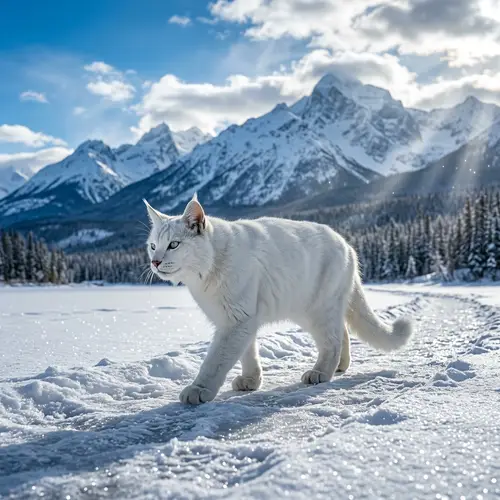 Majestic Arctic Cat in Snowy Landscape