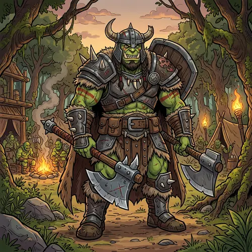 Cartoon Orc with Armor and Axes