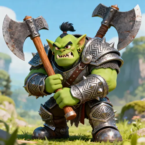 Cartoon Orc with Armor and Axes