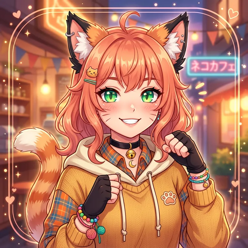 Unique Anime-Style Cat Girl Avatar Design | Feline Features & Vibrant Colors