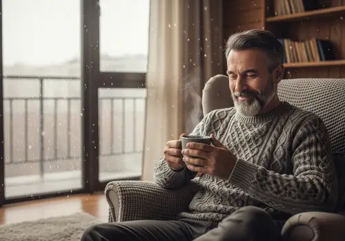 Man Sitting and Enjoying Tea