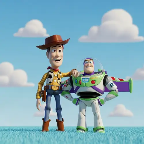 Celeste Pastel with Woody and Buzz Lightyear