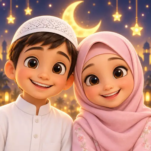 Adorable Muslim Kids in 3D Animated Style
