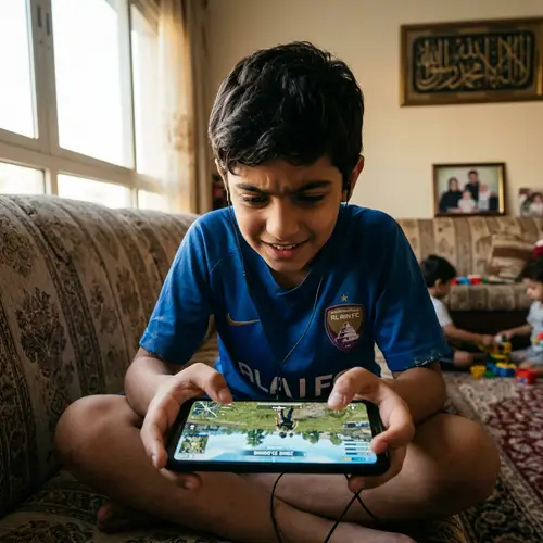 Engaging Middle-Eastern Boy Playing Popular Battle Royale Game