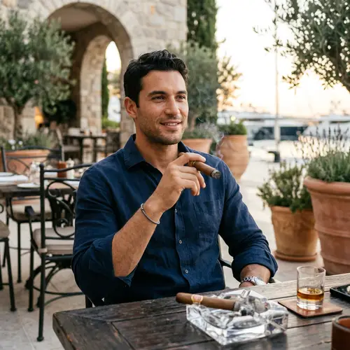 Strong Physique Footballer Enjoying Cigar