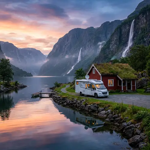 Motorhome Parking by Fjord in Norway - Scenic Views