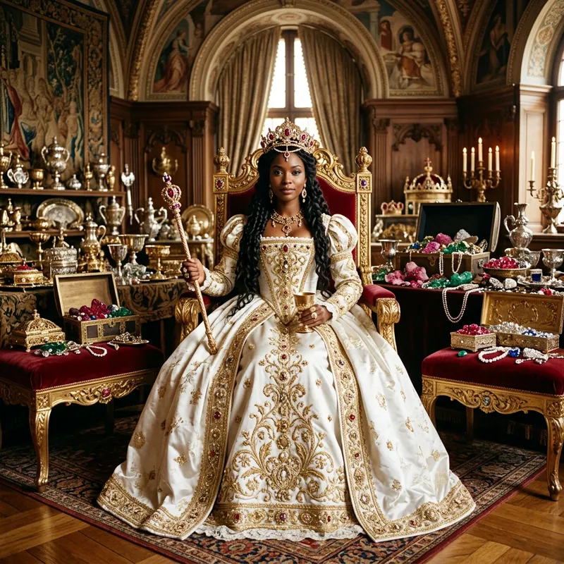 Elegant Black Queen in Renaissance Royal Dress