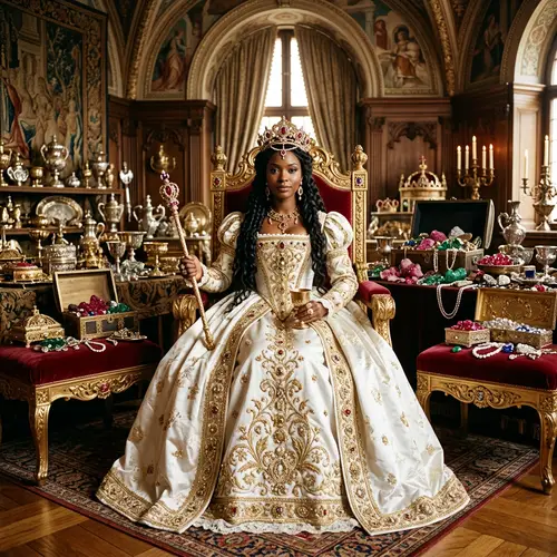 Elegant Black Queen in Renaissance Royal Dress