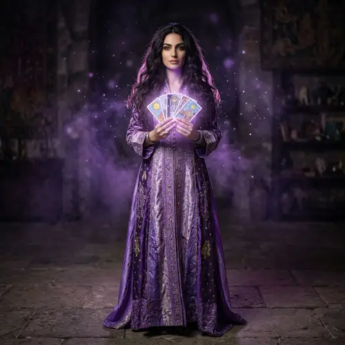Mystical Woman with Tarot Cards in Ethereal Glow