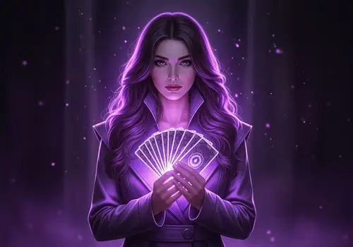 Mystical Woman with Tarot Cards in Ethereal Glow