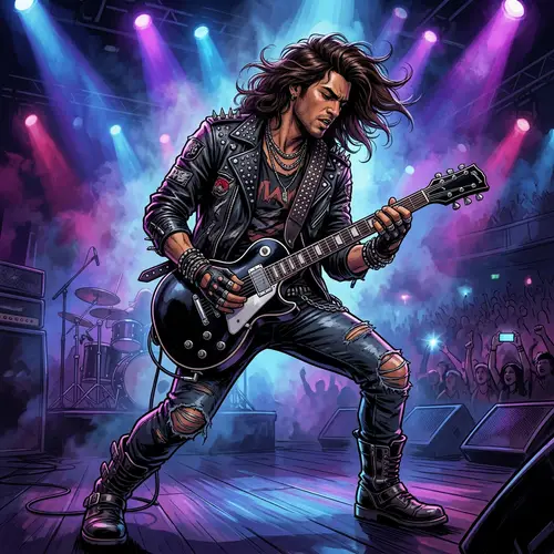 Ambiguous Descent Rock Star Illustration with Electric Guitar