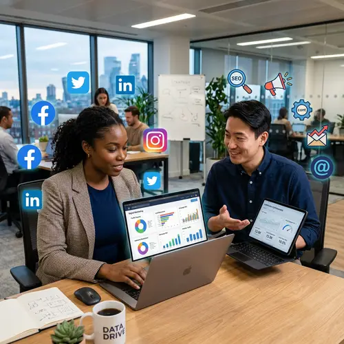 Digital Marketing Strategies | Dynamic Scene with Diverse Tactics