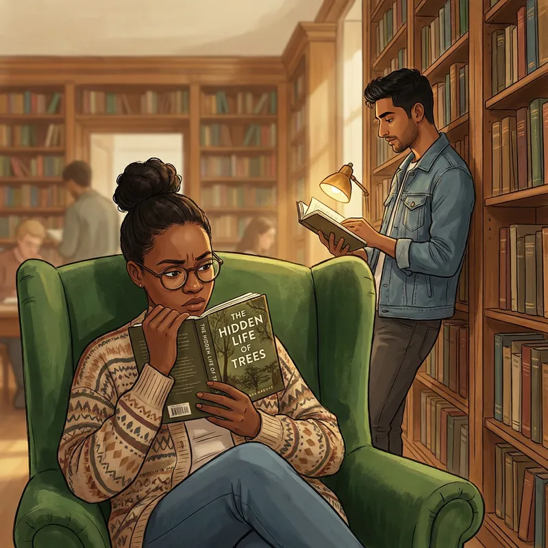 Enthralling Library Reading Scene with Two Individuals