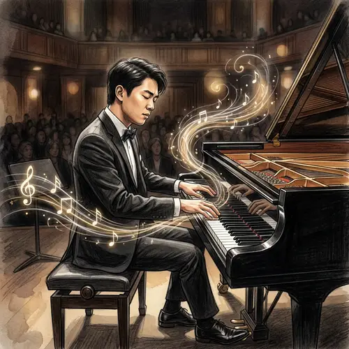 Elegant Male Pianist Performing on Grand Piano
