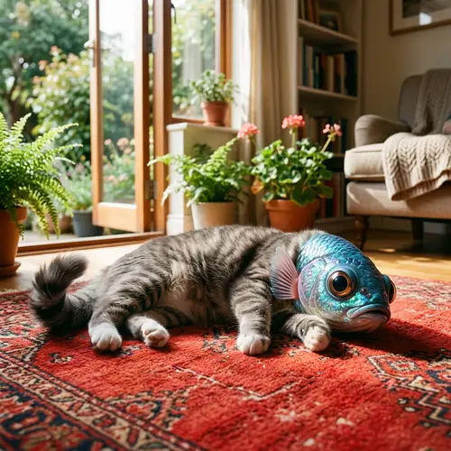 Whimsical Fish-Headed Cat: Charm & Absurdity in a Peculiar Merge