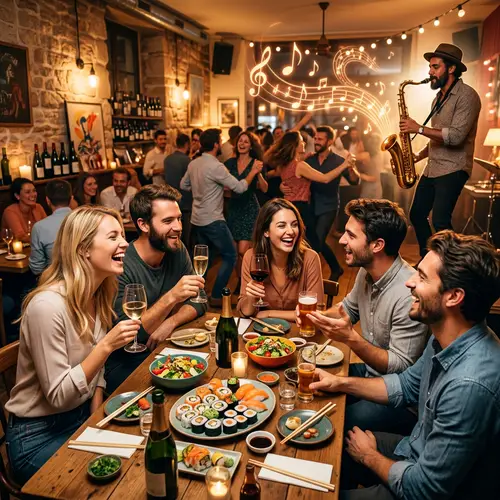 Lively European Cafe Scene with Young Patrons Engaged in Conversation
