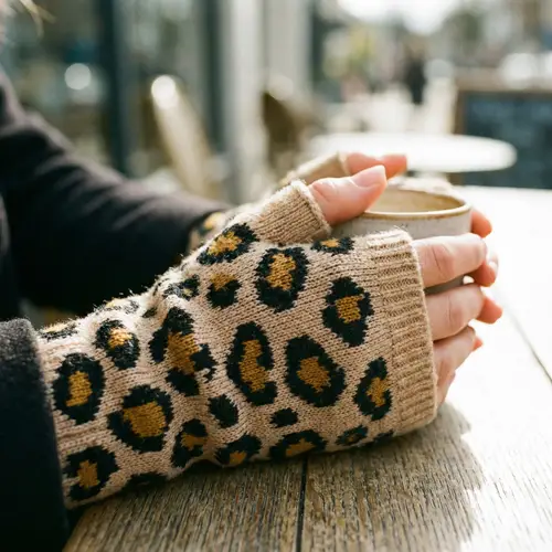 Natural Manicure in Leopard Print Fingerless Gloves