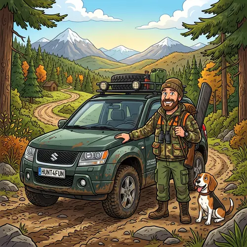 Cartoon Hunter with Suzuki Grand Vitara Adventure