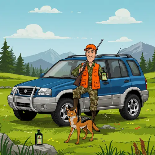 Cartoon Hunter with Suzuki Grand Vitara Adventure