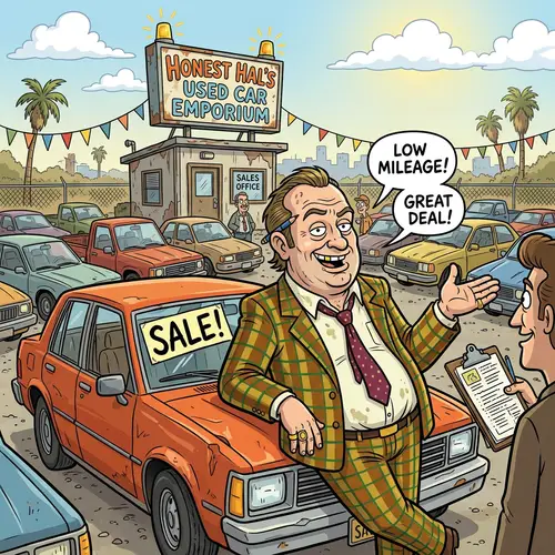 Cartoonish Used Car Salesman - Fun & Quirky Deals