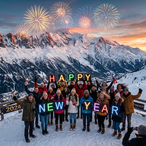 Breathtaking New Year 2024 Celebration on Majestic Snowy Mountain