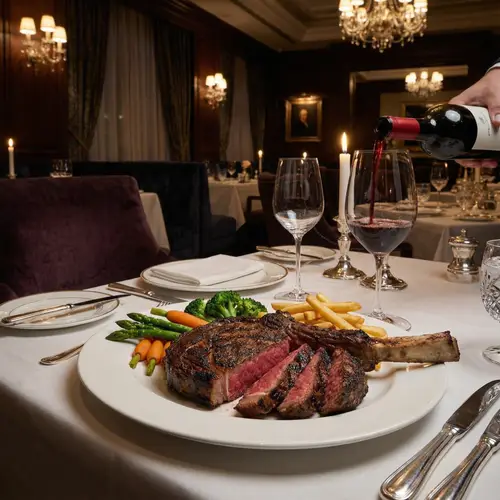 Decadent Steak Dinner in Classic Restaurant Setting