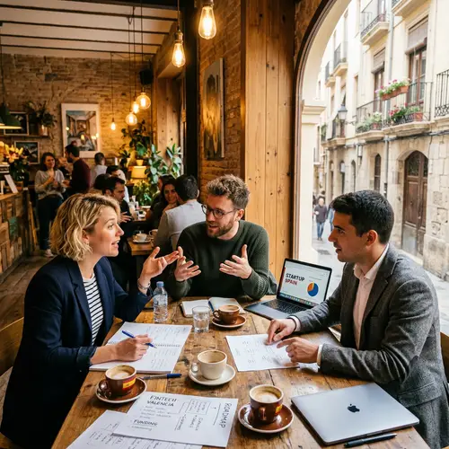 European Founders in Café Discussing Start-Up Project in Spain