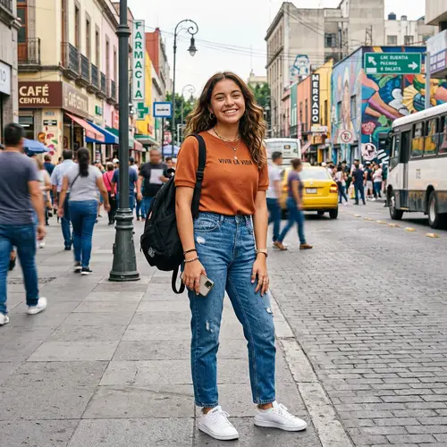 Vibrant Hispanic Teenage Girl in Urban Setting | City Fashion Joy