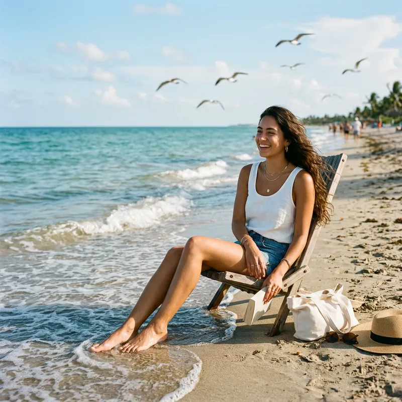 Young Spanish Woman Enjoying Beach Serenity Young Spanish Woman Enjoying Beach Serenity
