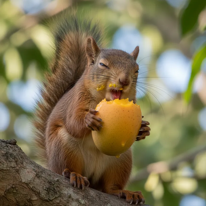 Cute Squirrel Enjoying a Mango