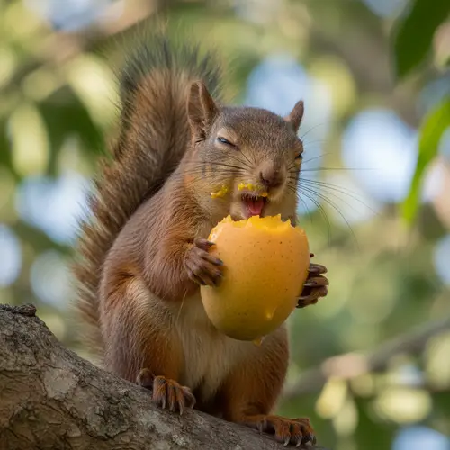 Cute Squirrel Enjoying a Mango