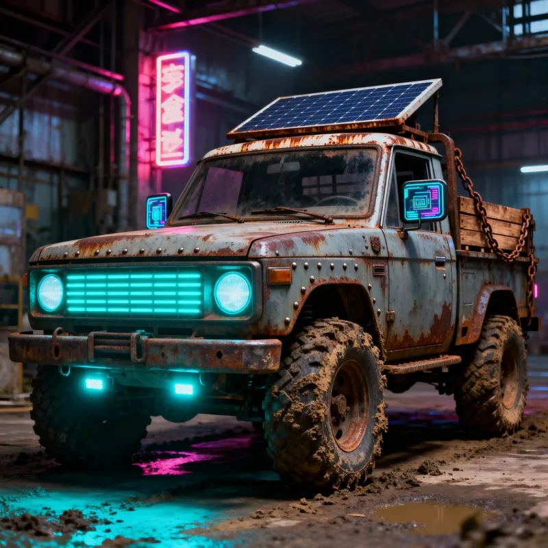 Rustic Cyber Truck: A Unique Blend of Nature and Tech