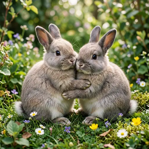 Chubby Rabbits Embracing - Heartwarming Scene