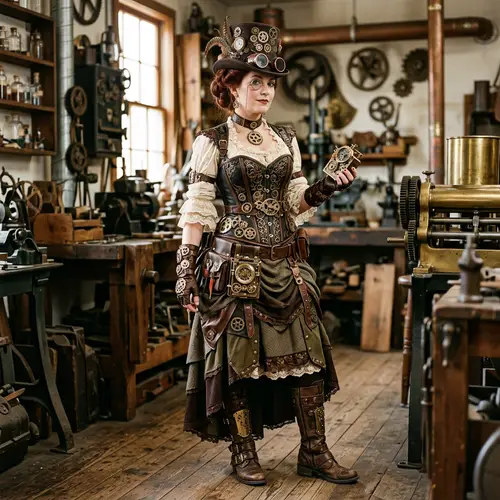 Intricate Steampunk Costume with Brass Gears