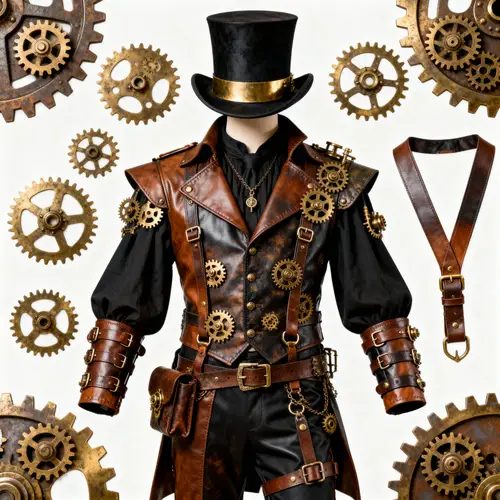 Intricate Steampunk Costume with Brass Gears
