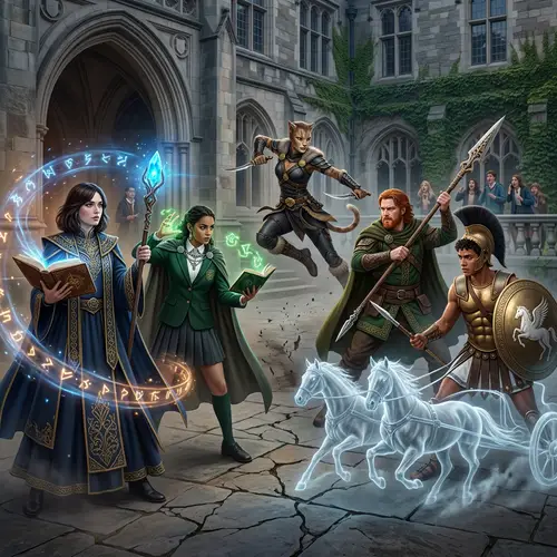 Fantasy Clash of Semi-Divine Figures in High School Universe