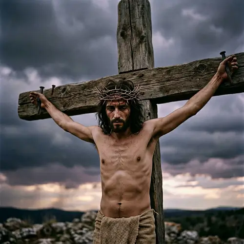 Religious Figure on Cross with Thorns Crown | Symbolic Interpretation