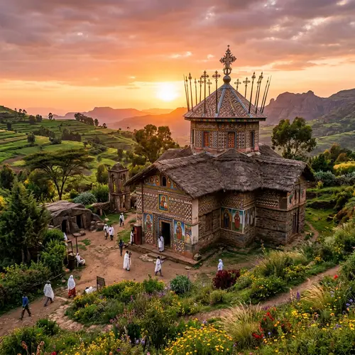 Intricately Detailed Ethiopian Orthodox Church with Traditional Architecture