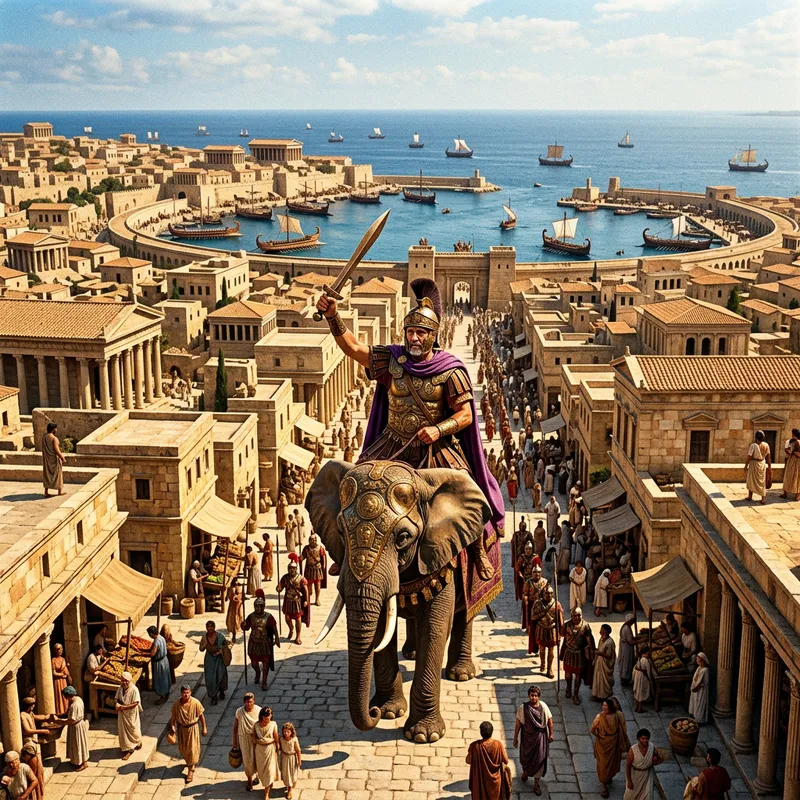 Ancient Carthaginian Empire: Hannibal Barca on Elephant with Sword