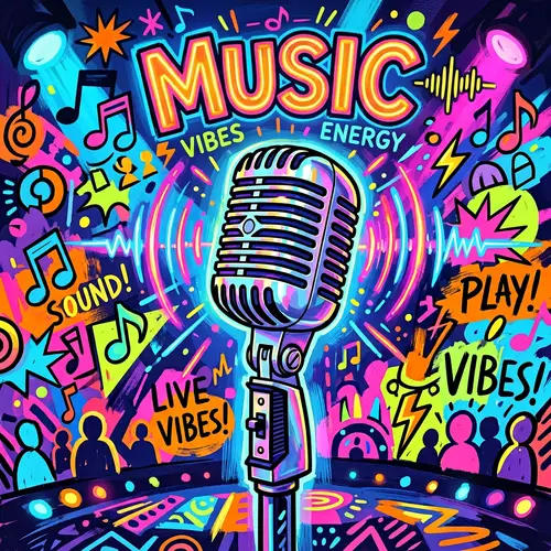 Vibrant Digital Painting of Microphone: Musical Essence