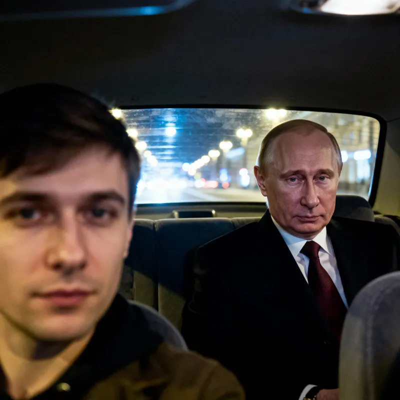 Selfie with Putin in Car at Night