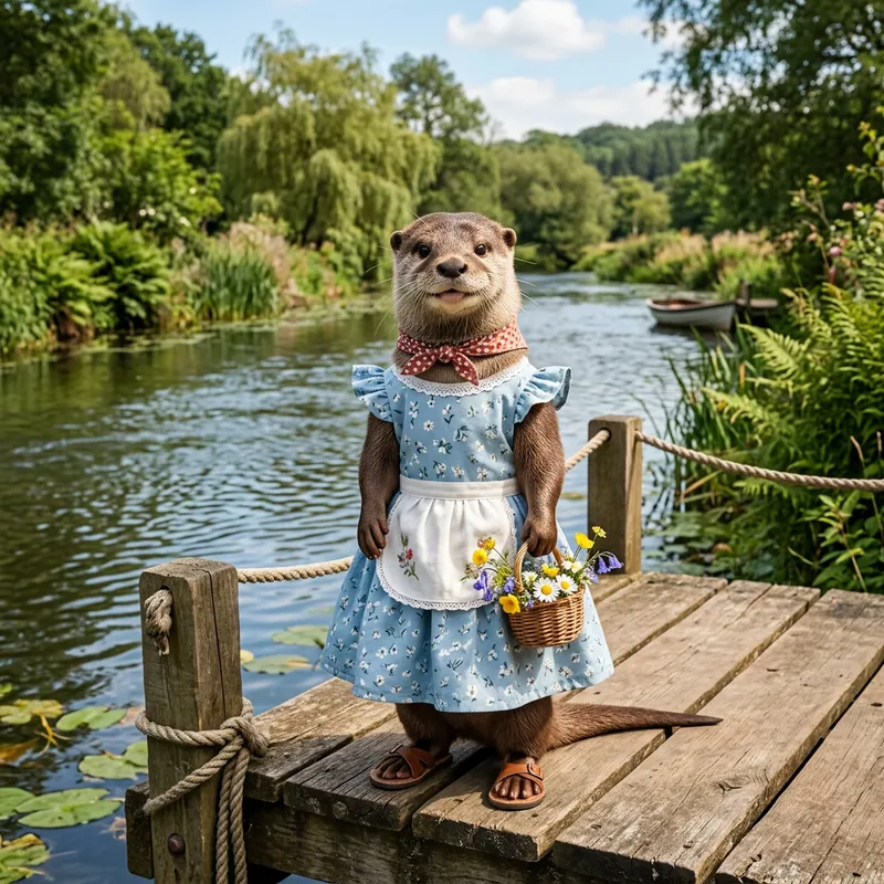 Charming Female Otter in a Dress - Adorable Imagery Charming Female Otter in a Dress - Adorable Imagery