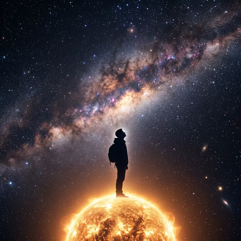 A Man in the Star: Cosmic Contemplation Illustration