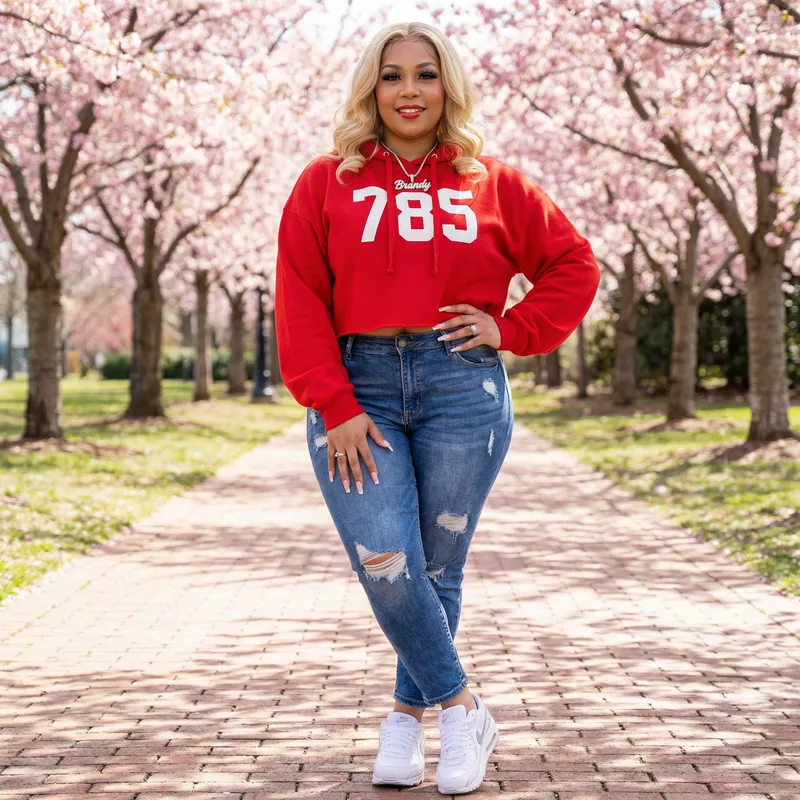 Stylish Curvy Woman in Trendy Red Hoodie