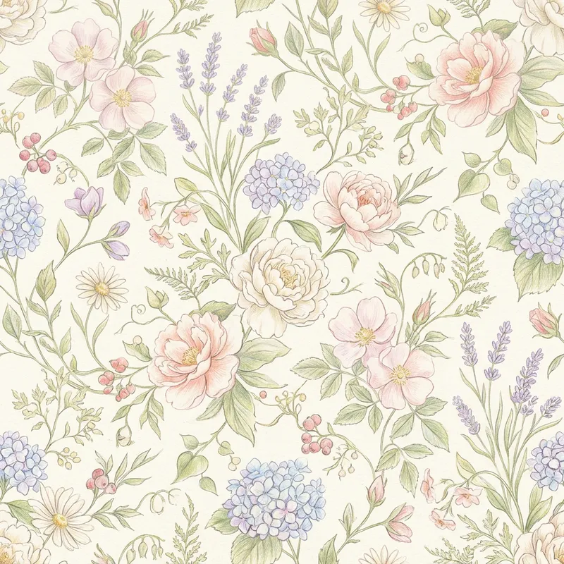 Seamless Floral Pattern in Colored Pencils for a Bright Look