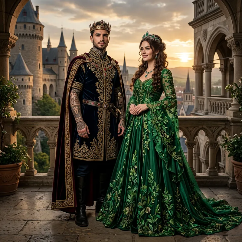 Royal Prince and Green Princess - Nobility and Grace in a Royal Setting