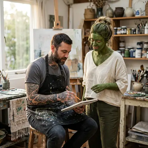 Tattooed Man and Green Painted Woman