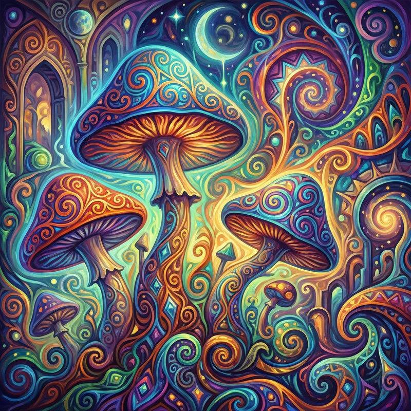 Psychedelic Fractal Art: Vibrant Mushroom Designs