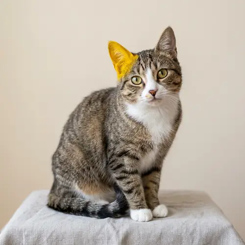 Unique Cat with Yellow Ear - Graceful and Playful Feline