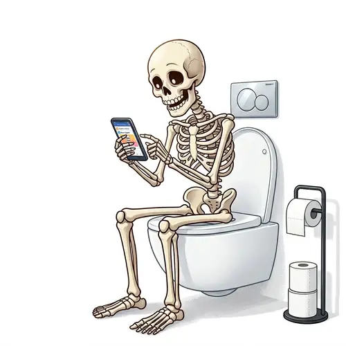Humorous Skeleton on Modern Toilet Illustration